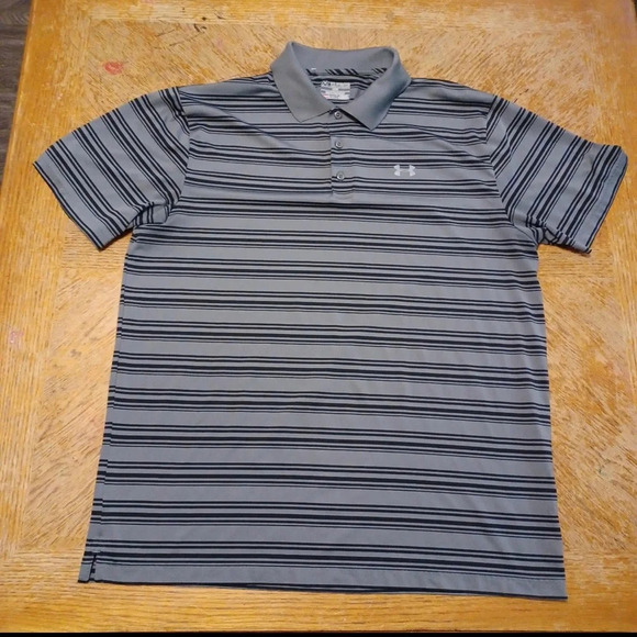 Under Armour HeatGear Loose Striped Golf Polo Shirt Gray Men's Size 2XL - Picture 1 of 5